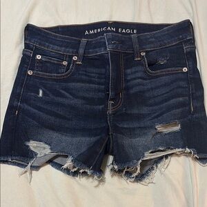 American Eagle Outfitters Midi Blue Distressed Jean Shorts